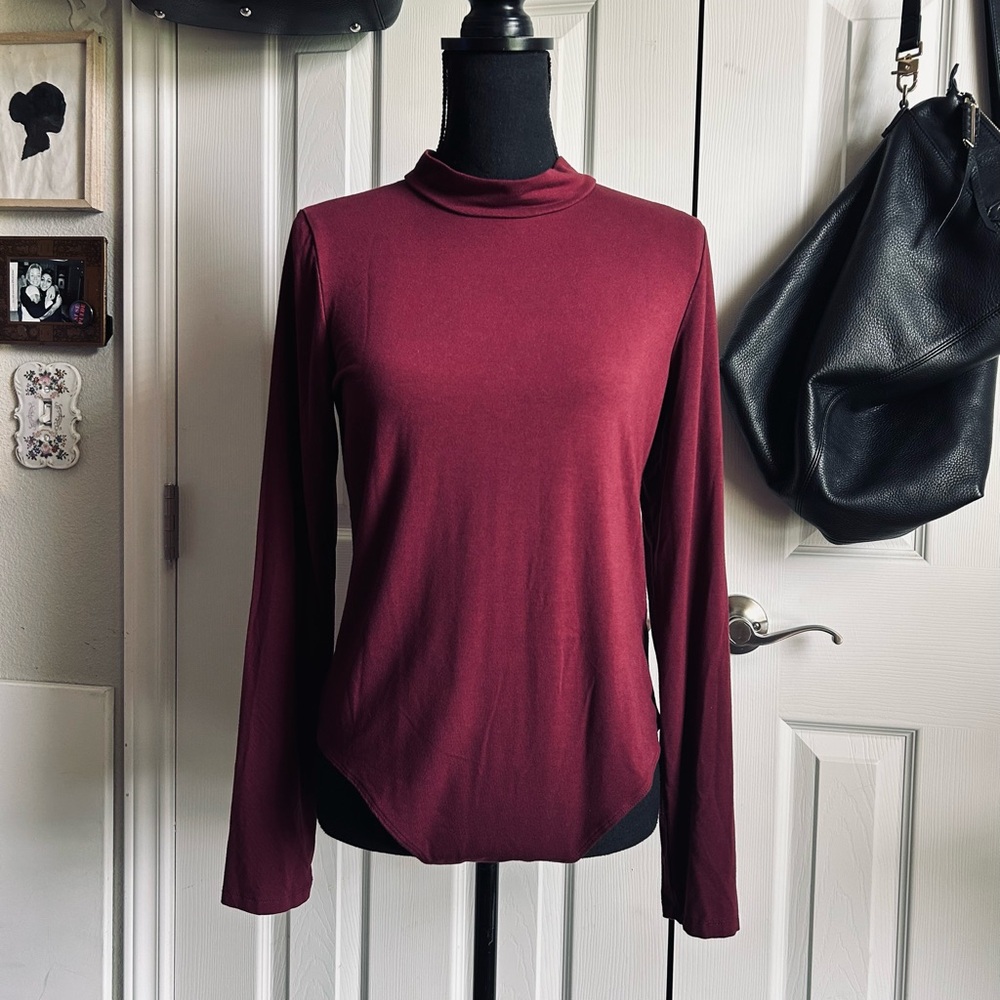 maroon long sleeve mock turtleneck bodysuit moody 90’s minimalism